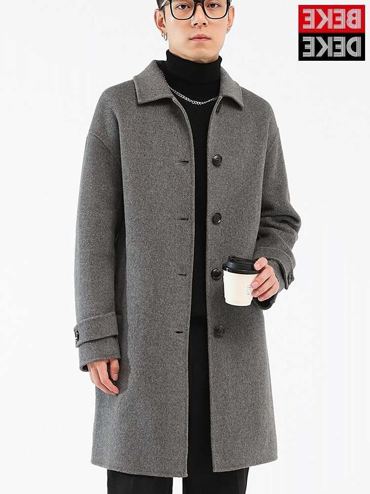 Autumn Men's Wool Vintage Blends Mens 100% Wool Long Coat Business Work Trench Single Breasted Straight Windbreaker Woolen Outerwear D260921