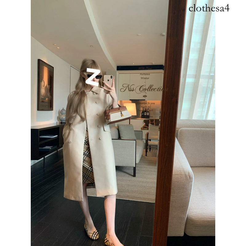 Women's long windbreaker jacket NSS COLLECTION "Kyoto Noble Lady" silk windbreaker coat, high-end lapel, loose long top