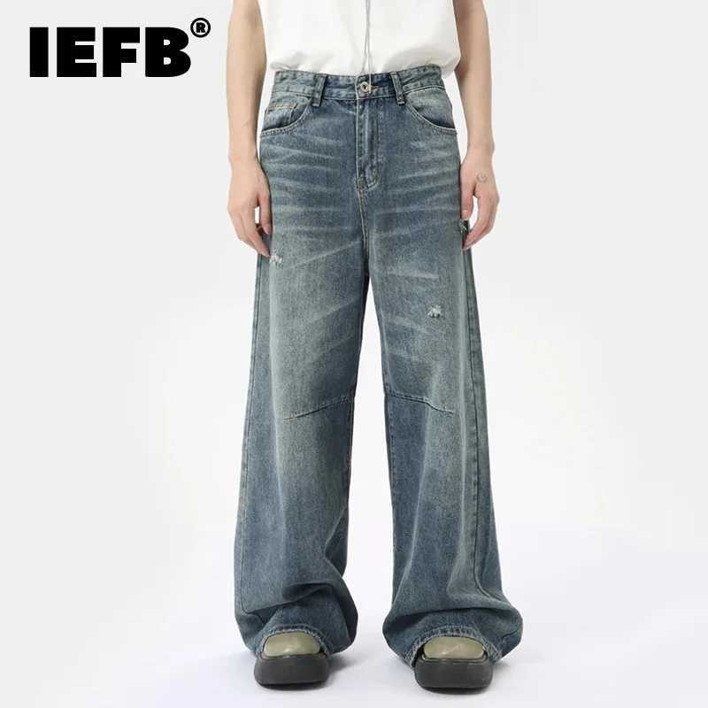 IEFB American Style Men's Denim Pants Washing Fashion Loose Men's Straight Trousers Casual Wide Leg Jeans New Summer 2024 9C6303 S2609213S