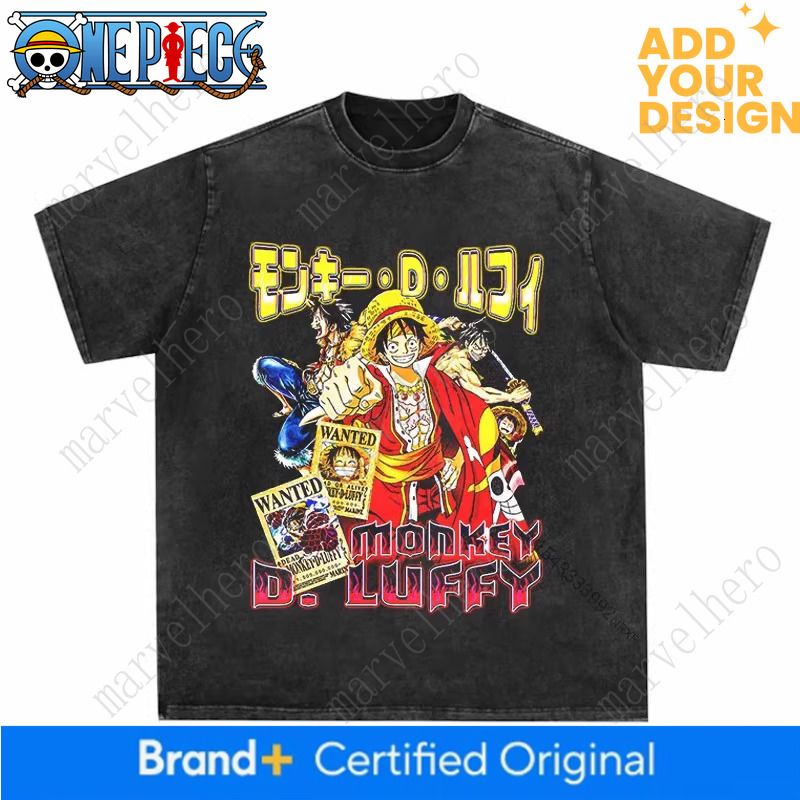One Piece Luffy retro vintage Japanese anime washed cotton short-sleeve T-shirt for men and women