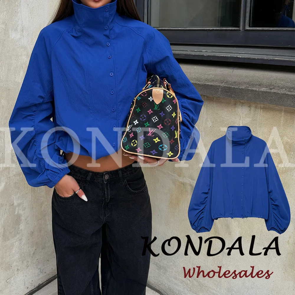 KONDALA Autumn Blue Fashion 2026 Women Jacket Elegant Modern Chic Single Breasted Long Sleeve Streetwear Oversized Cool Outwear 26921