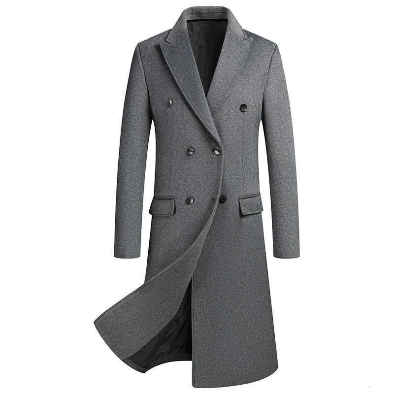 Autumn Blends Men's Winter Wool Men's Long Wool Blends Coats England Style Solid Color Double Breasted Woolen Outerwear Men Smart Casual T