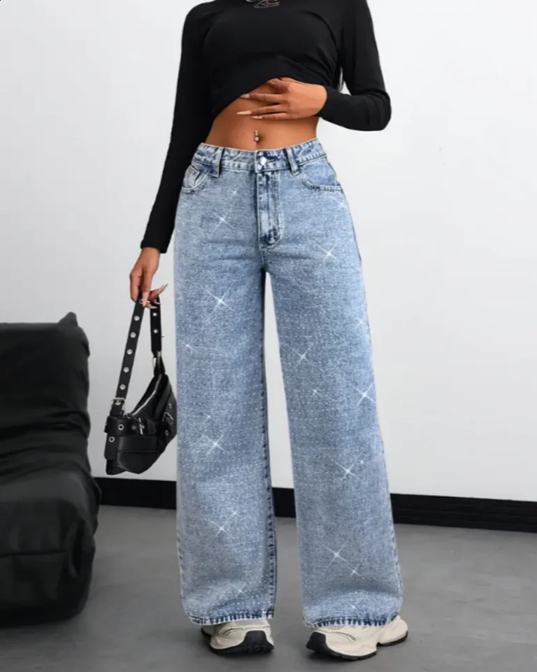 Jeans da donna a gamba larga, stile retrò, stile americano, stile autunnale, versatili e snellenti, ottimi per un 260918