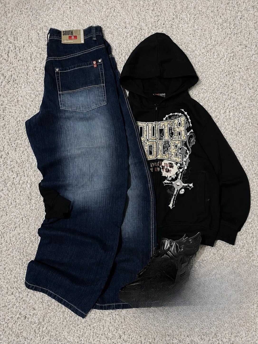 Y2K New Retro Blue Gothic Fashion Washed Old Casual Jeans Men Streetwear Vintage Popular High Waist Baggy Wide-leg Pants S260921BRII