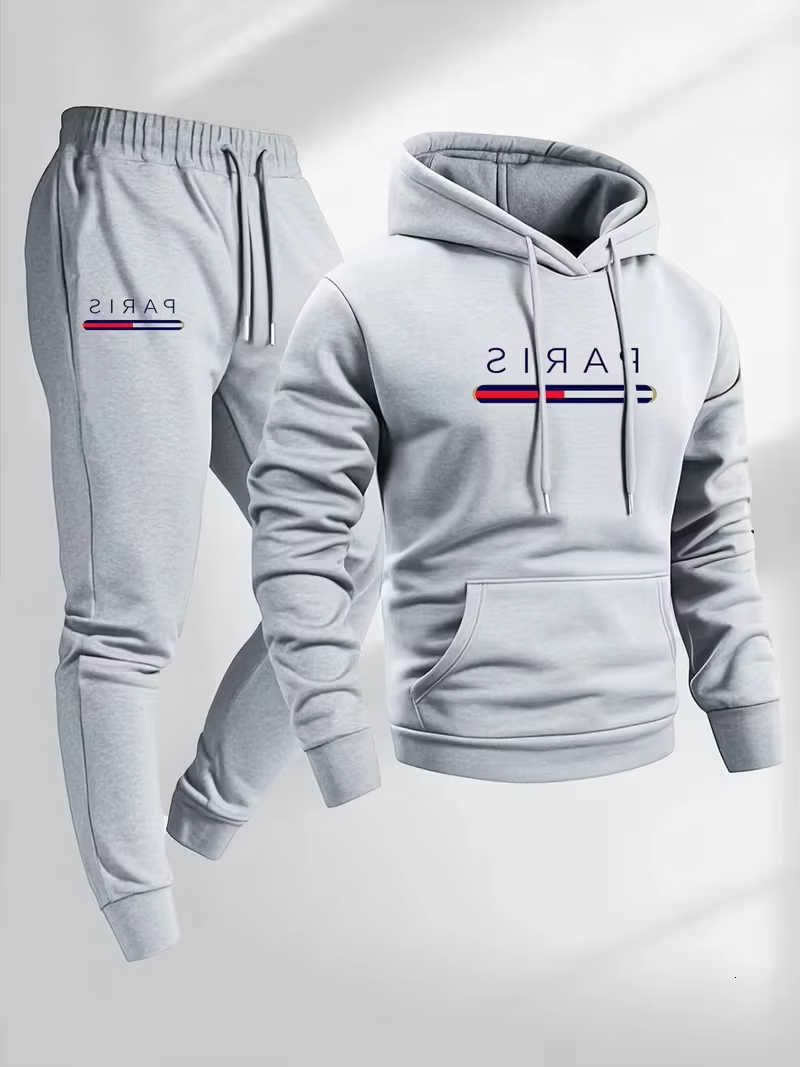 new Men's 2026 Hoodies Sweatshirts Paris Letter Print Men Tracksuit 2 Piece Set Hoodie Sweatpants Autumn Winter Casual Sportswear Loose Jogging