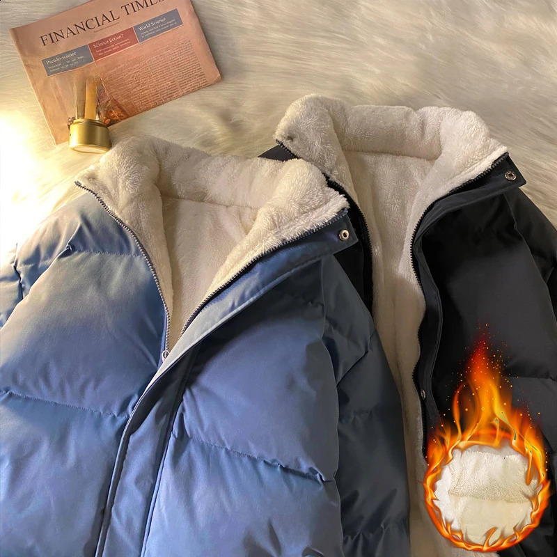 Warm Fleece Winter Lined Puffer Jackets Men Thick Parkas Casual Man Padded Down Outwear Zipper Long Sleeve Outdoor Couple Coat 260920