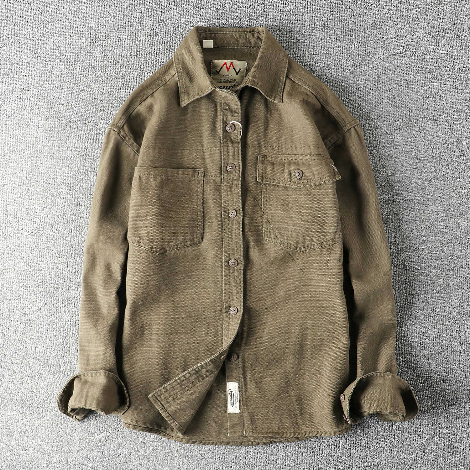 Spring Men's 2025 Casual Shirts and Autumn New American Retro Woven Twill Cargo Shirt Men's Simple 100% Cotton Washed Double Pocket Causal