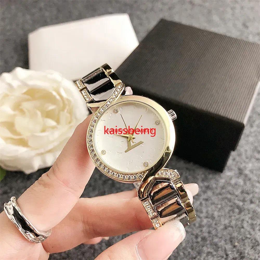 Fashion Full Brand Wrist Watches Women Girl Luxury Diamond Style Steel Metal Band Quartz watch With Logo Clock L 103 KAI