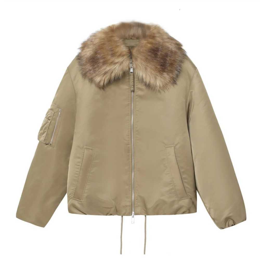 Jackets Suninheart Women's Khaki- Women's Short Padded Winter Coat with Zipper Pocket Streetwear Daily Outwear Windbreaker Jacket C260921