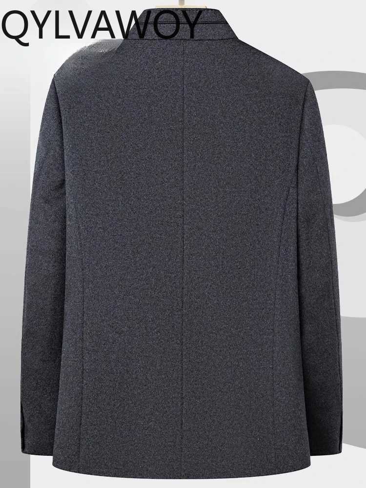 QYLVAWOY Wool Blends Cashmere Stand Up Collar Men's Woolen Outerwear New Chinese Style 2025 Autumn Winter Mulberry Silk Coat LJ2705 D260921 c2