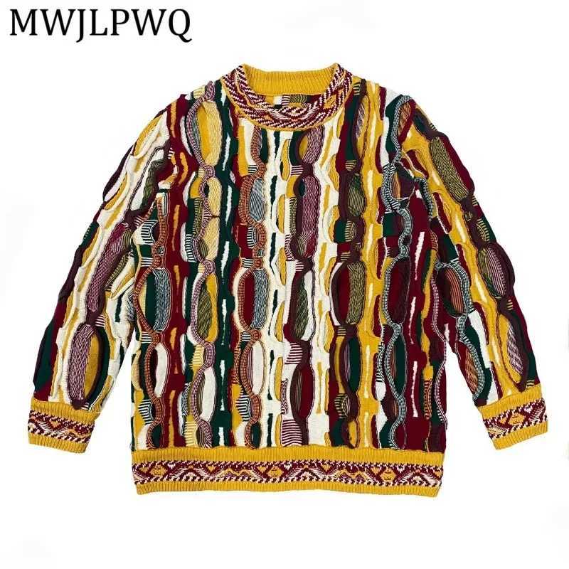 MWJLPWQ Contrast Color Men's Sweaters Niche Design Patchwork Thr-Dimensional Round Collar Male Autumn Clothing New Trend 16126 Q260921