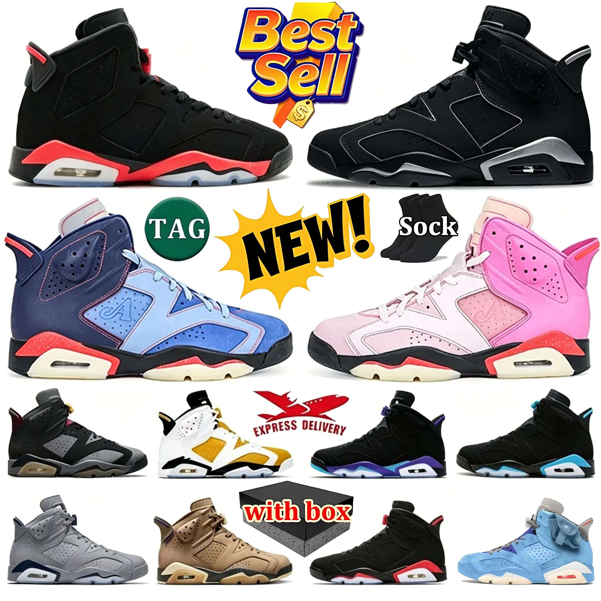 2026 Designer 6 6s Basketball Shoes j6 Infrared Salesman 6 Cap and Gown Awake NY Midnight Navy Playful Pink BIN 23 Metallic Silver Men Women Trainer