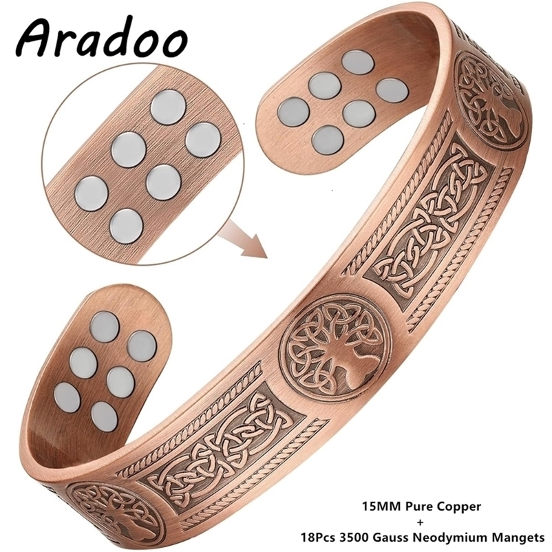 ARADOO Tree of Life Premium Copper Bracelet for Men Women with 18pcs Strength Magnetic Cuff Bangle Jewelry Gift Box 260920