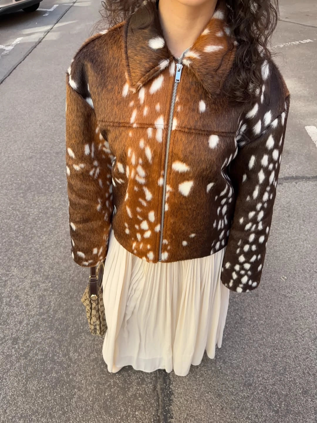 Fashion Deer Spotted Faux Fur Short Jacket Casual Lapel Zipper Long Sleeved Plush Jackets Retro Autumn Street Daily Wear 2026 260920