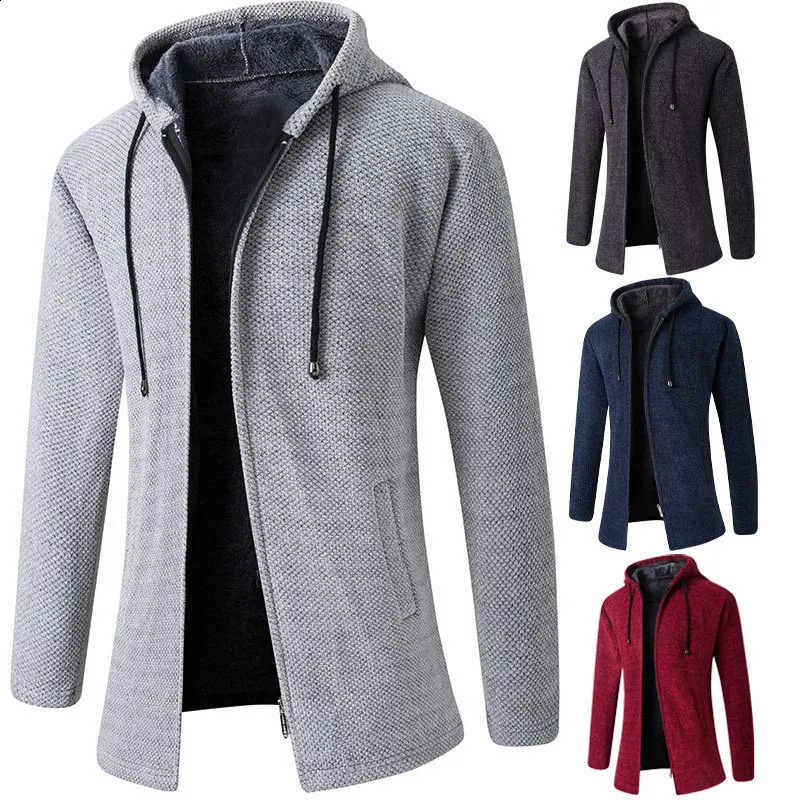 Cárdigan con capucha de invierno para hombre, gabardina, ropa de calle, cazadora de color sólido, chaqueta con forro polar de moda de ocio, sudadera