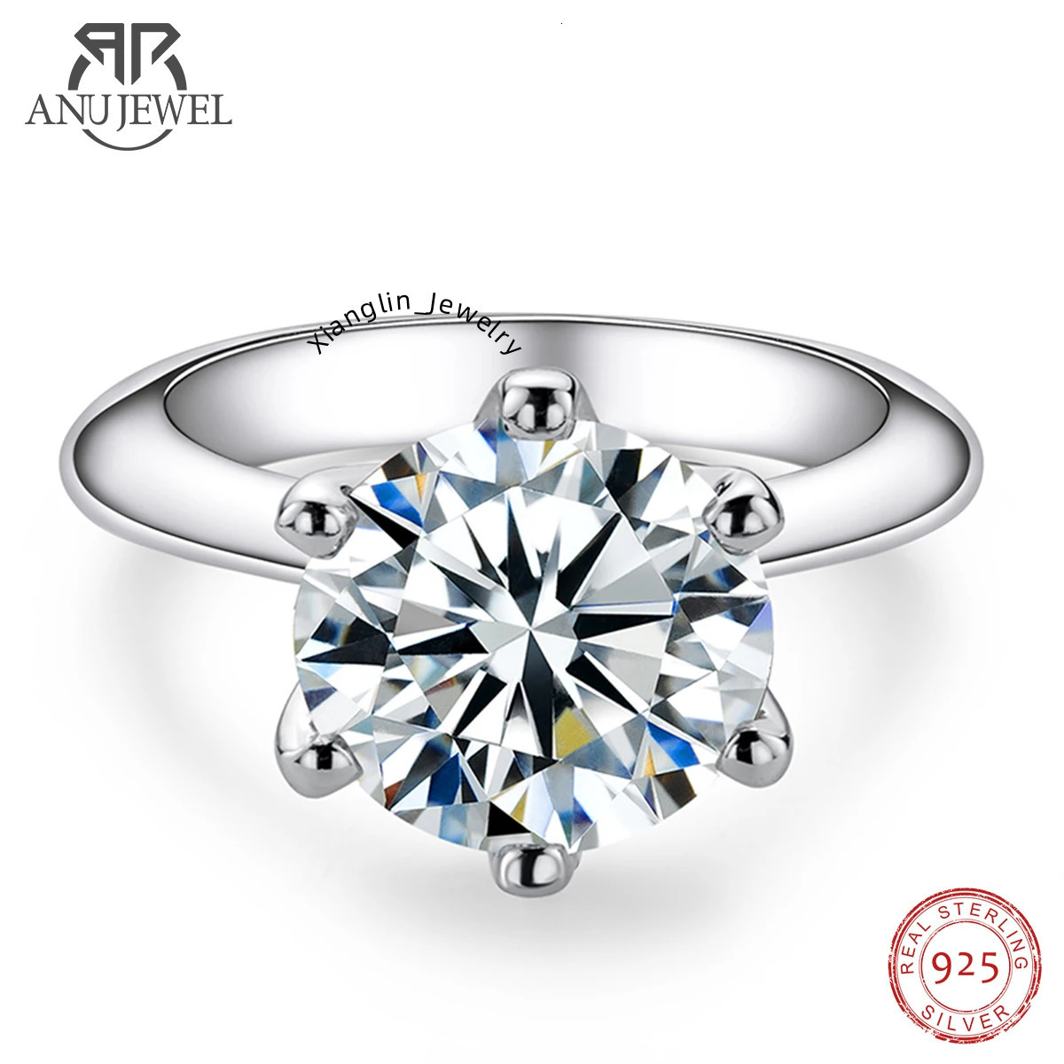 AnuJewel 1ct 2ct 3ct 5ct D Color Moissanite Engagement Ring for Women 925 Sterling Silver Gold Plated Solitaire Rings Wholesale