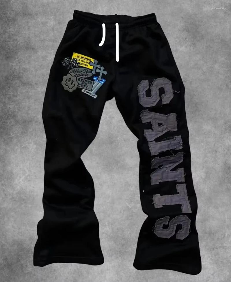 Summer Hip Hop Streetwear Quick Dry Sports Long Pants Men Women Vintage Patch Letter Sticker Design Elastic Waist Trousers