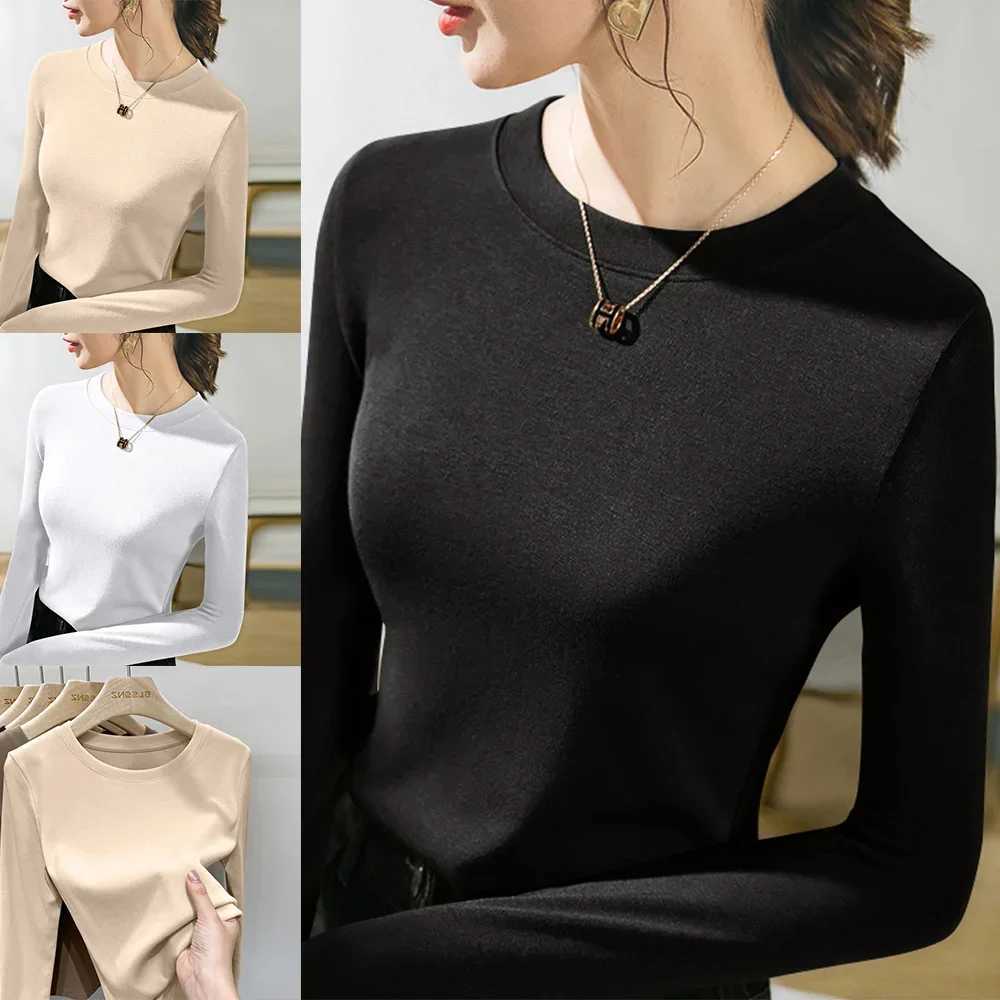 Women's T-Shirt Women Thermal Underwear Slim Fit Stretchable Bottom Shirt Long Sleeve Winter Round Neck Casual Style Basic Pullover Warm Tops Q