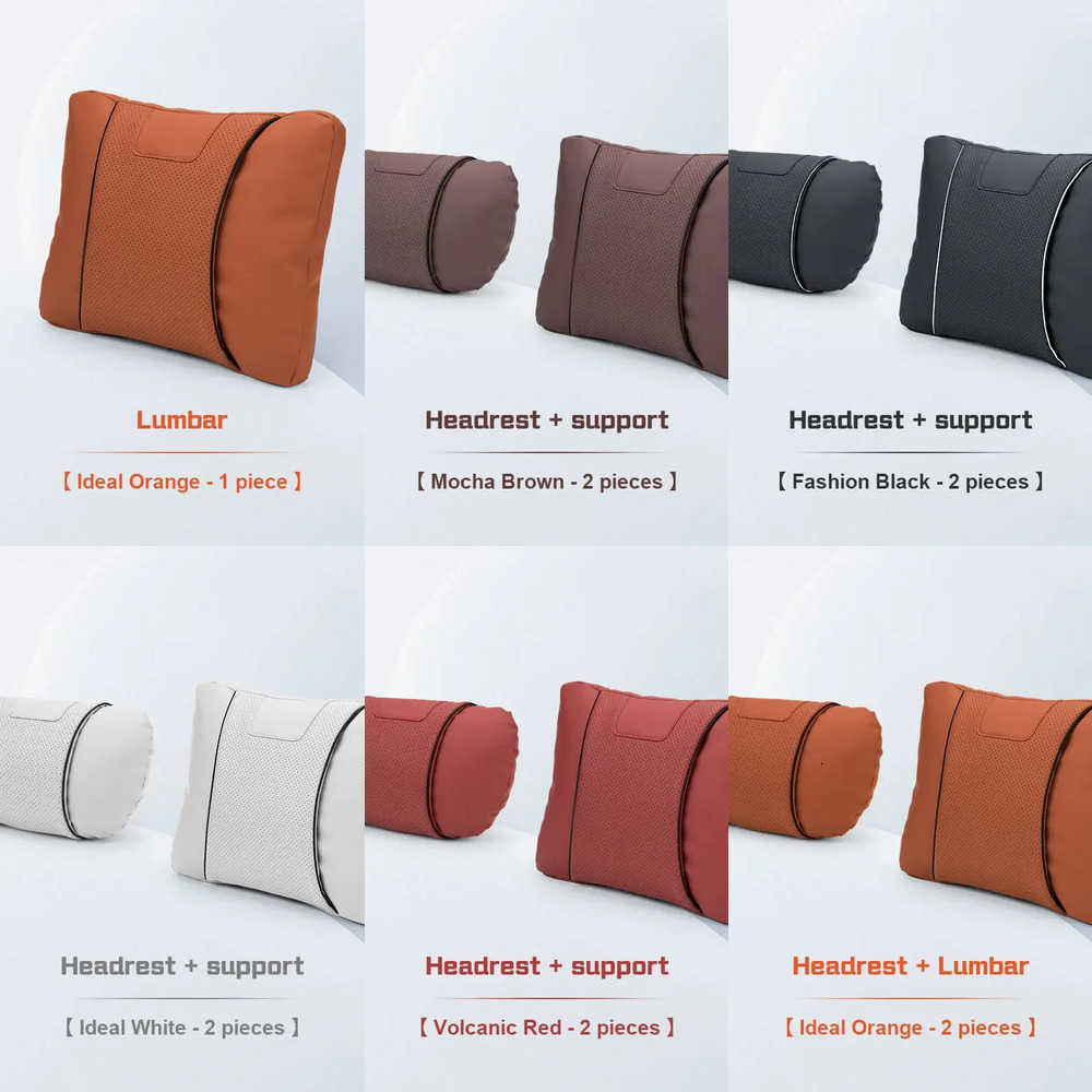 Seat Covers Car Car Interior Leather Car Seat Neck Pillow Accessories Auto Headrest Lumbar Support Comfortable Cotton Waist Cushion Neck Pillows J26