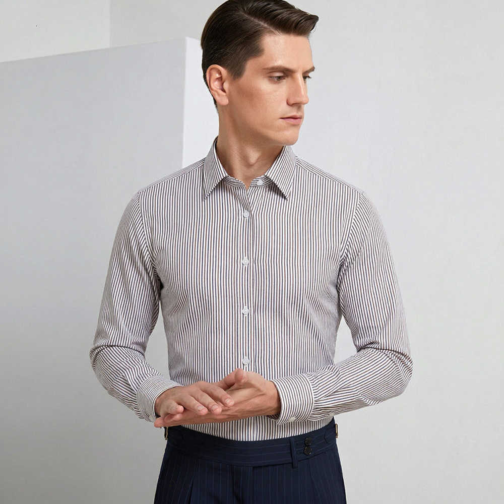 Casual Shirts Men's Wrinkle-Free Men's Long Sleeve Striped Formal Shirts Hidden Buttons Spread Collar 100% Cotton Regular Fit Business Dre