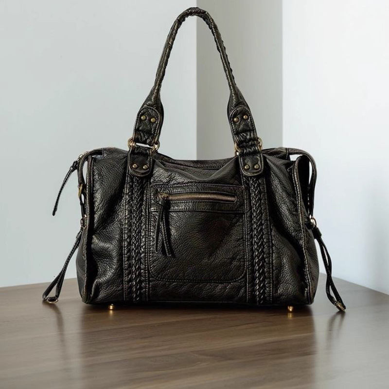 Free Shipping Cross-Border 2025 Korean-Style Women's Amazon Casual Washed Shoulder Soft Leather Vintage Biker Crossbody Bag Designer Bag