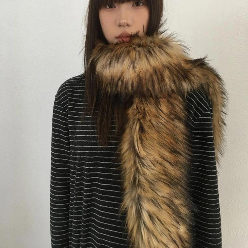 Y2K Women Faux Fox Fur Long Scarf Men Winter Warm Thickened Lengthened Scarf Neck Fur Collar Dress Cape Sexy Party Dress Shawls 260920