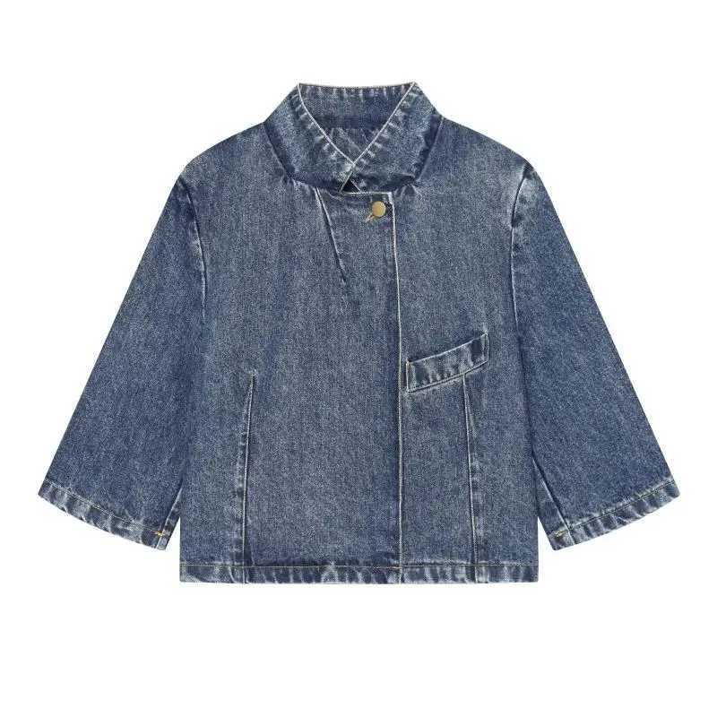 Women's Jackets Maxdutti Southern French Women's Jacket Woman Clothes Tops Minimalist Retro Loose Stand Up Collar Denim Shirt Jacket Suit