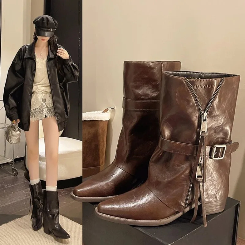 Fashionable Pointed Toe Mid-Calf Boots Women's Light Pants Tube Knight Short Boots Autumn Winter Arrival Ladies Shoes 260918