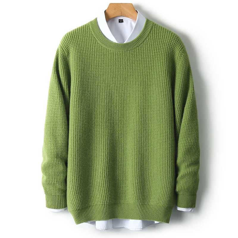 Men's 100% pure wool pullover sweater for autumn and winter casual business knit sweater loose round neck fashionable men's top Q260921