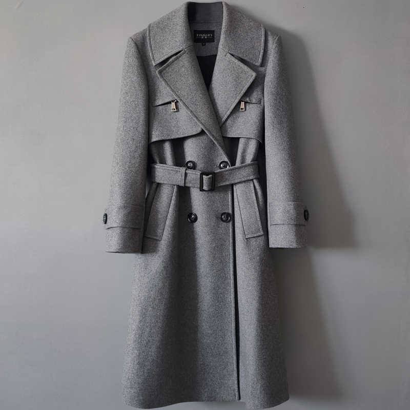 Wool Blends Autumn Men's Men's Double Breasted Trench Coats Winter Wool Blend Fashion Zipper Casual Slim Fit Solid Color Male Jackets D260