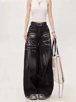 Y2k Black Jeans High Waist Straight Leg American Style Jeans Women's Vintage Loose Fit Slimming High Street Floor-Length Pants S260921N4NJ