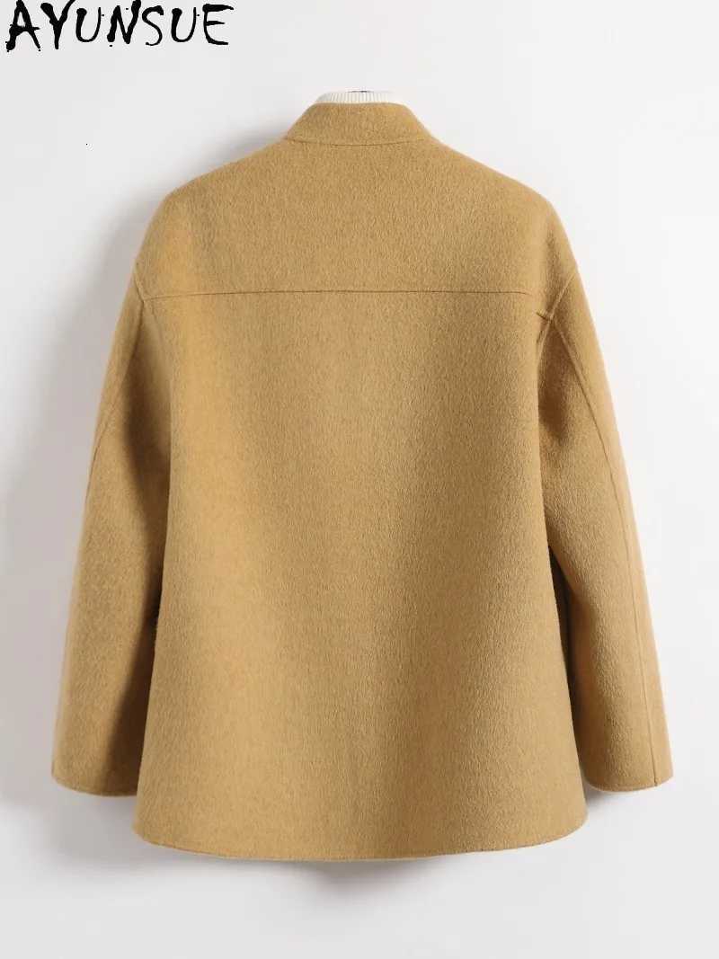 Blends AYUNSUE High Men's Quality 100% Coats for Man Autumn Winter Double sided Woolen Jacket Stand Collar Reversible Loose Wool Jackets D26092