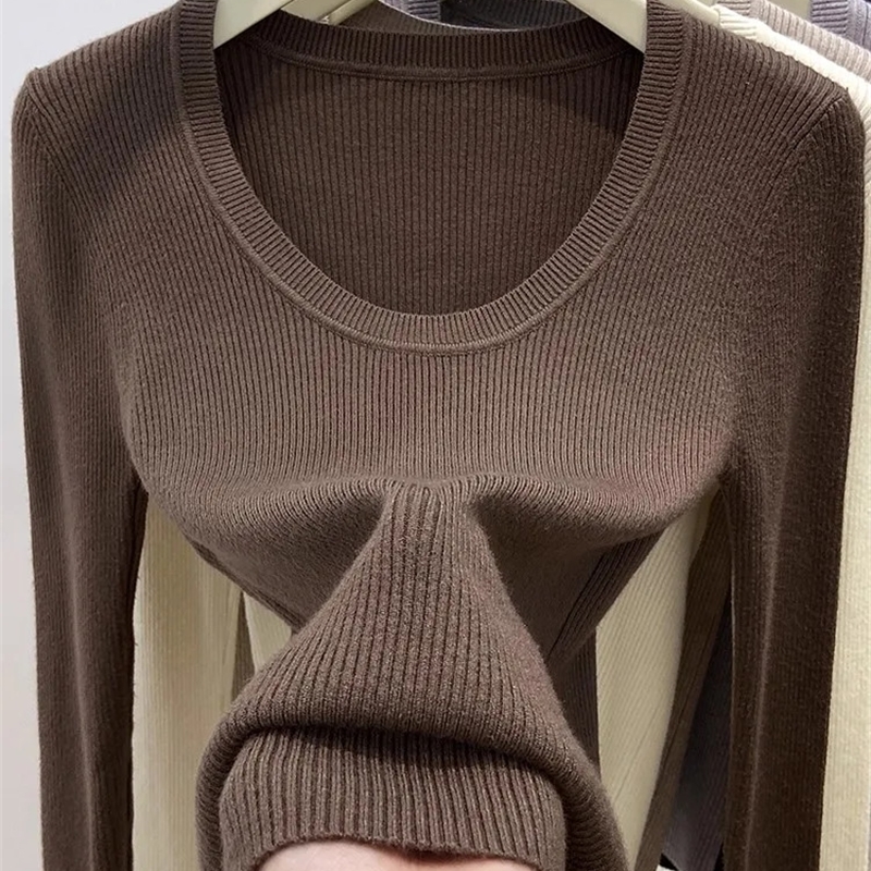 Zjaiss Solid Color Oneck Knitted Pullovers 2026 Women's Autumn Winter Slim Fit Sweater Soft Warm Simple Base Layer Top y260914