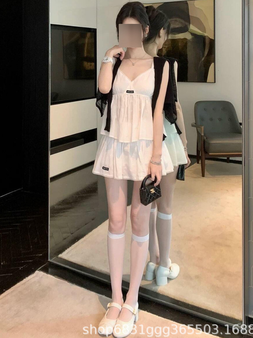 MM series summer new white embroidered camisole shorts designer women's skirt fashion casual home wear two-piece set