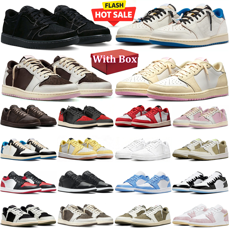 travi scott low 1 designer Basketball shoes 1 1s low lows mens sneakers woman trainers Black Toe Neutral Olive Classic jogging walking shoe with box