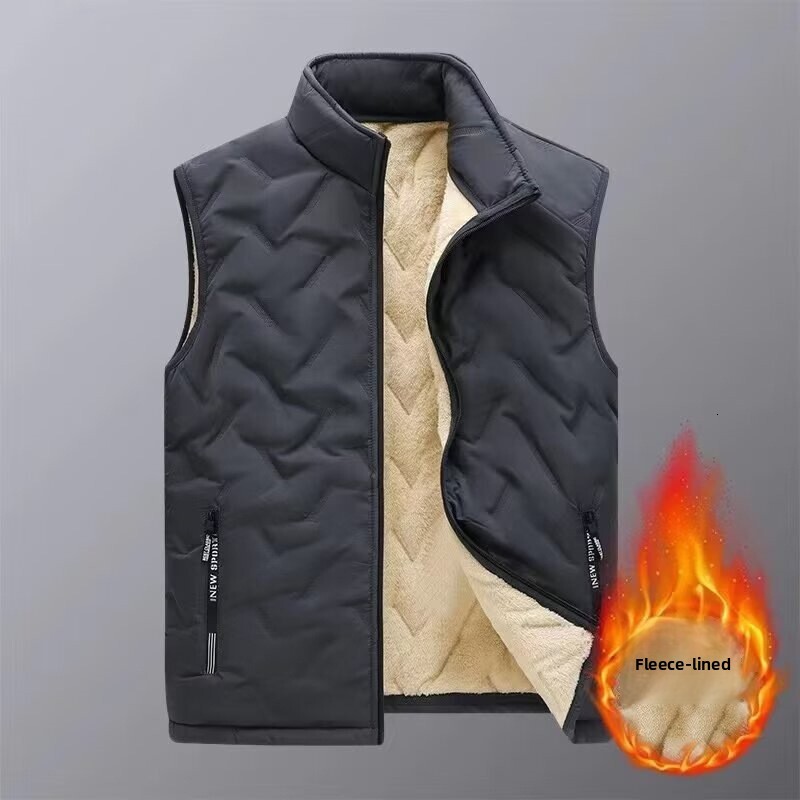2026 New Lamb Velvet Vest for Men Autumn and Winter Warm Ultrasonic Thickened Down Cotton Coat Dad Waistcoat Casual Outer Black J260921