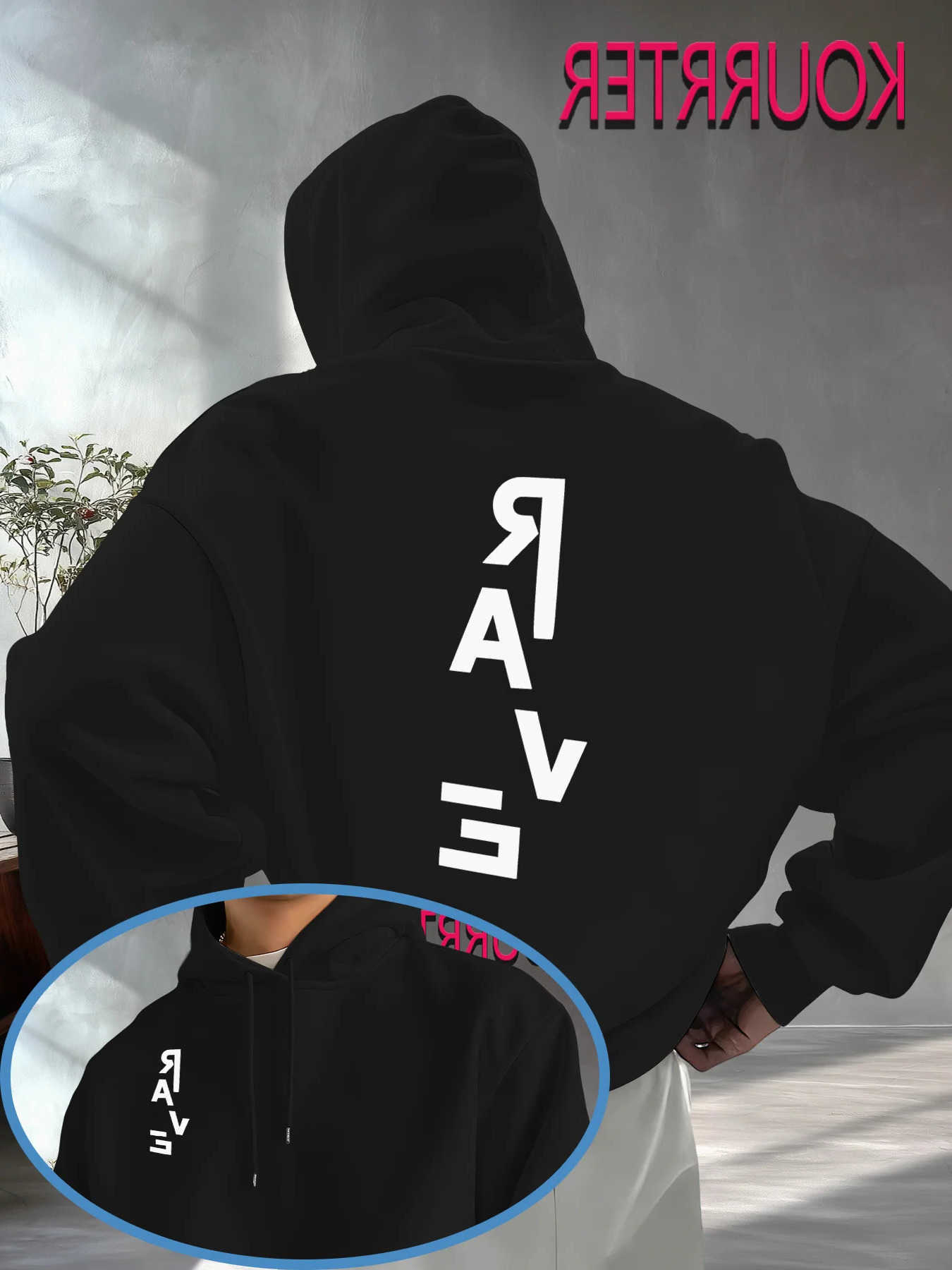 Classic Men's Hoodies Sweatshirts Men's Vertical RAVE Letter Print Hoodie Autumn/winter Simple Street Style Loose Hooded Pullover. D260921
