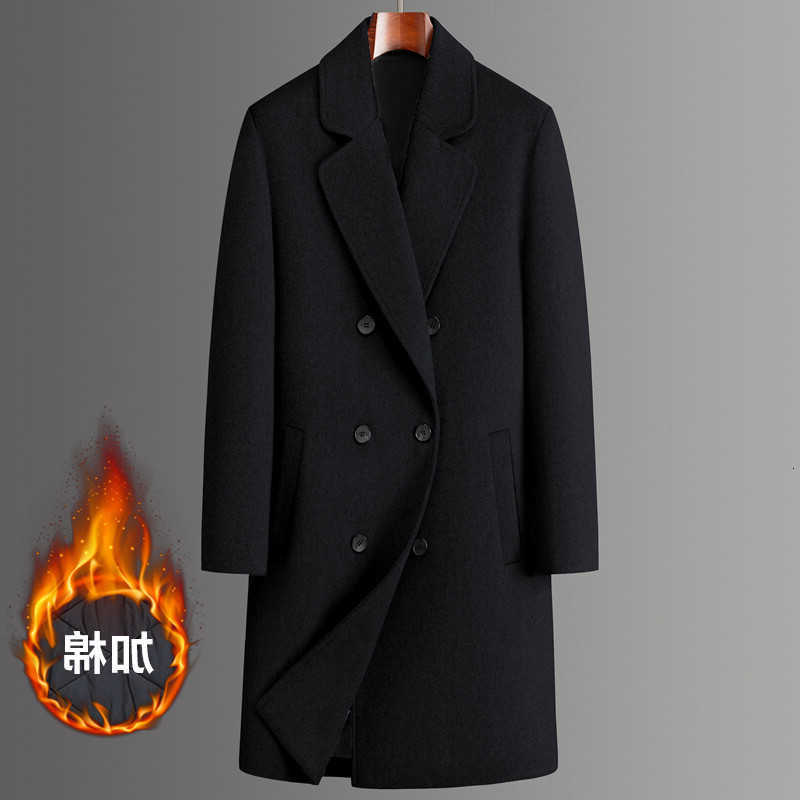 Wool Blends 2024 Winter Men's New Men's Medium to Long Woolen Coat with Thick Velvet and Warm Double breasted Casual Coat D260921