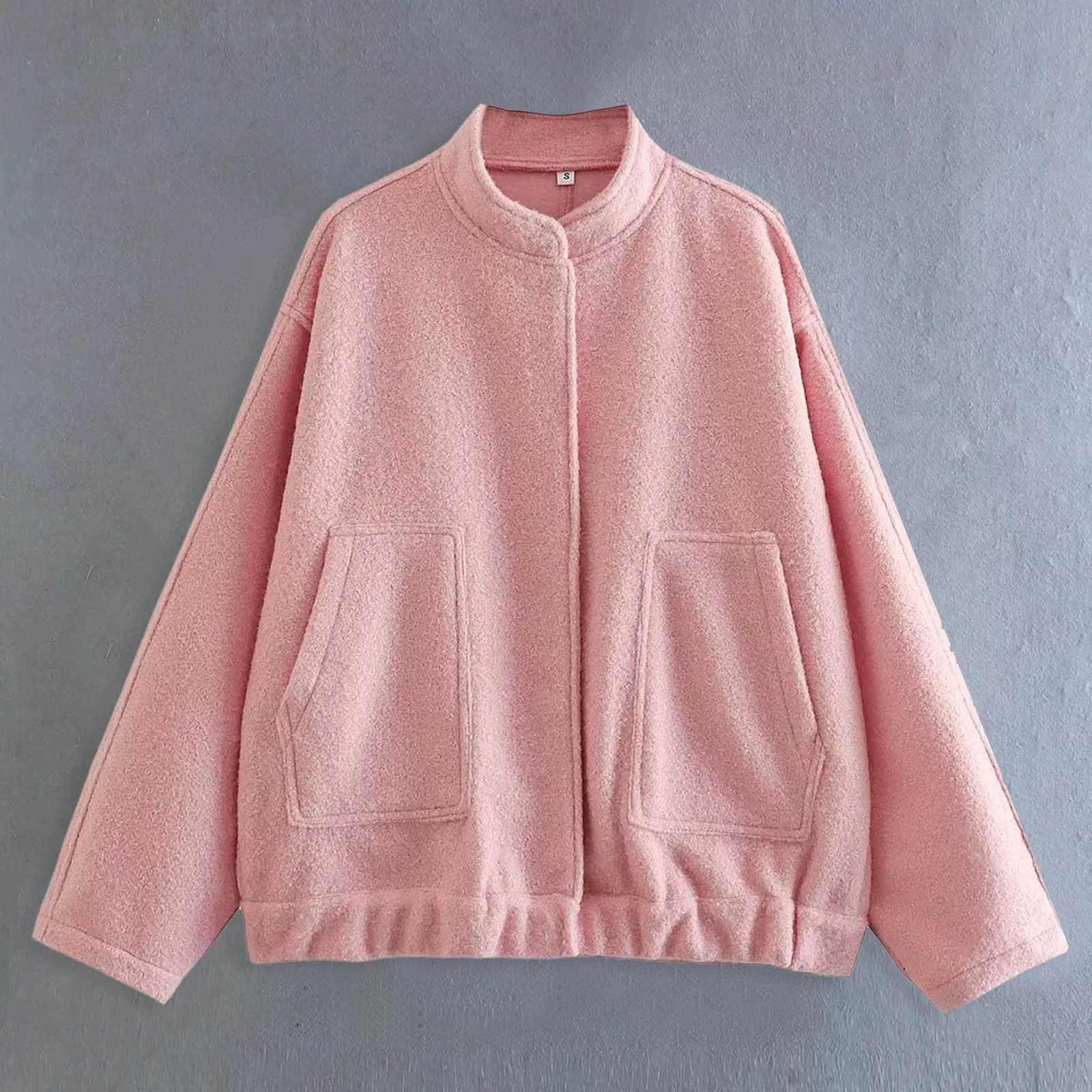 Jackets Women's Button Long Women's Sleeve Jacket Casual Loose Stand Neck Pocket Jacket For Girls Autumn Winter Coats 2025 Woman Outerwear