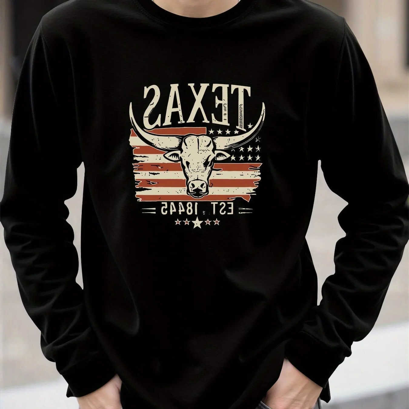 Hoodies Sweatshirts 2026 Men's Men's 100_ Pure Cotton Loose Fit Comfortable Sports and Leisure Printed Round Neck Long sleeved T-shirt D26