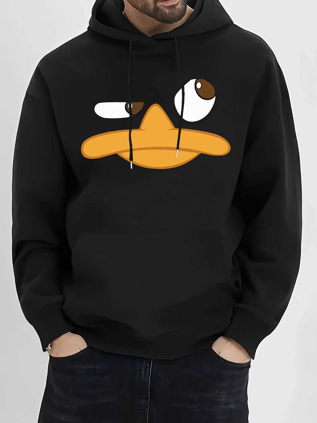 Men's Sweatshirts Men's cartoon Hoodies duck expression printed casual hoodie with fashionable drawstring hoodie suitable for autumn and w