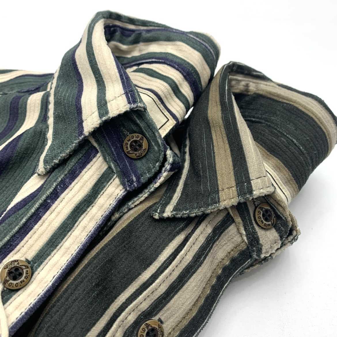 Amikaki Shirts Men's Corduroy Casual Striped Shirt For Men Retro Cotton Soft Sticky Loose Casual Long Sleeved Button Down Shirt With Chest Pock