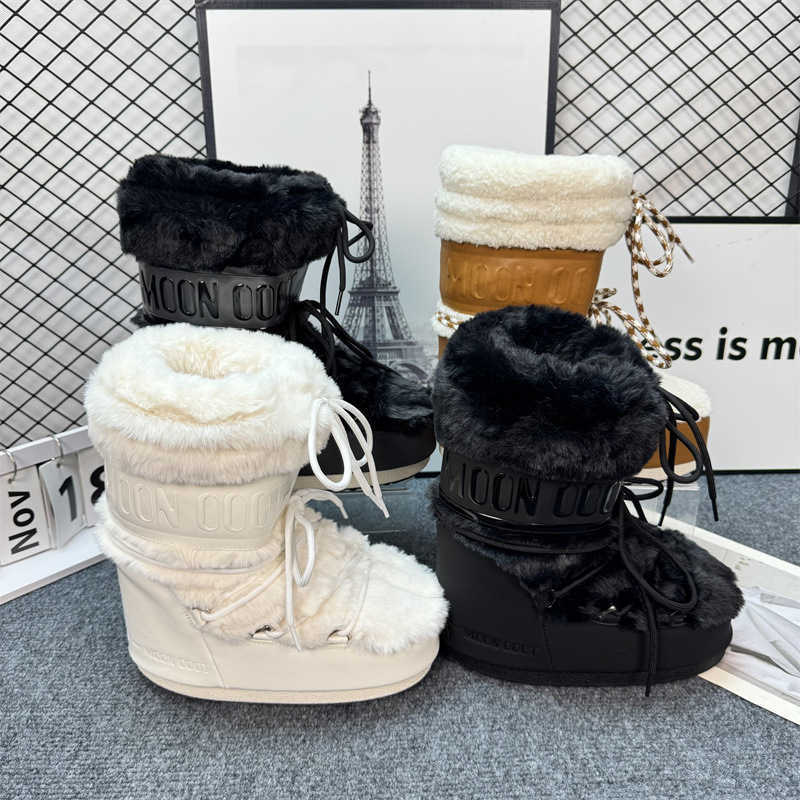 Thick-soled warm furry snow boots for women 2025 winter collection height-increasing moon boots cute and quirky mid-calf ski boots L26921