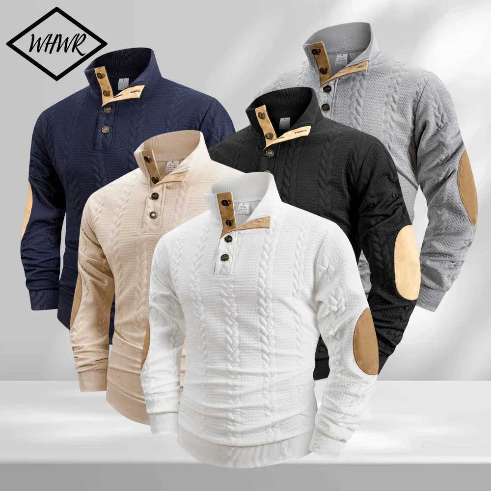 Spring Autumn Men's Casual Stand-up Collar Long Slve Jacquard Knitted Pullover Sweater Button Stand-up Henry Sweatshirt Q260921