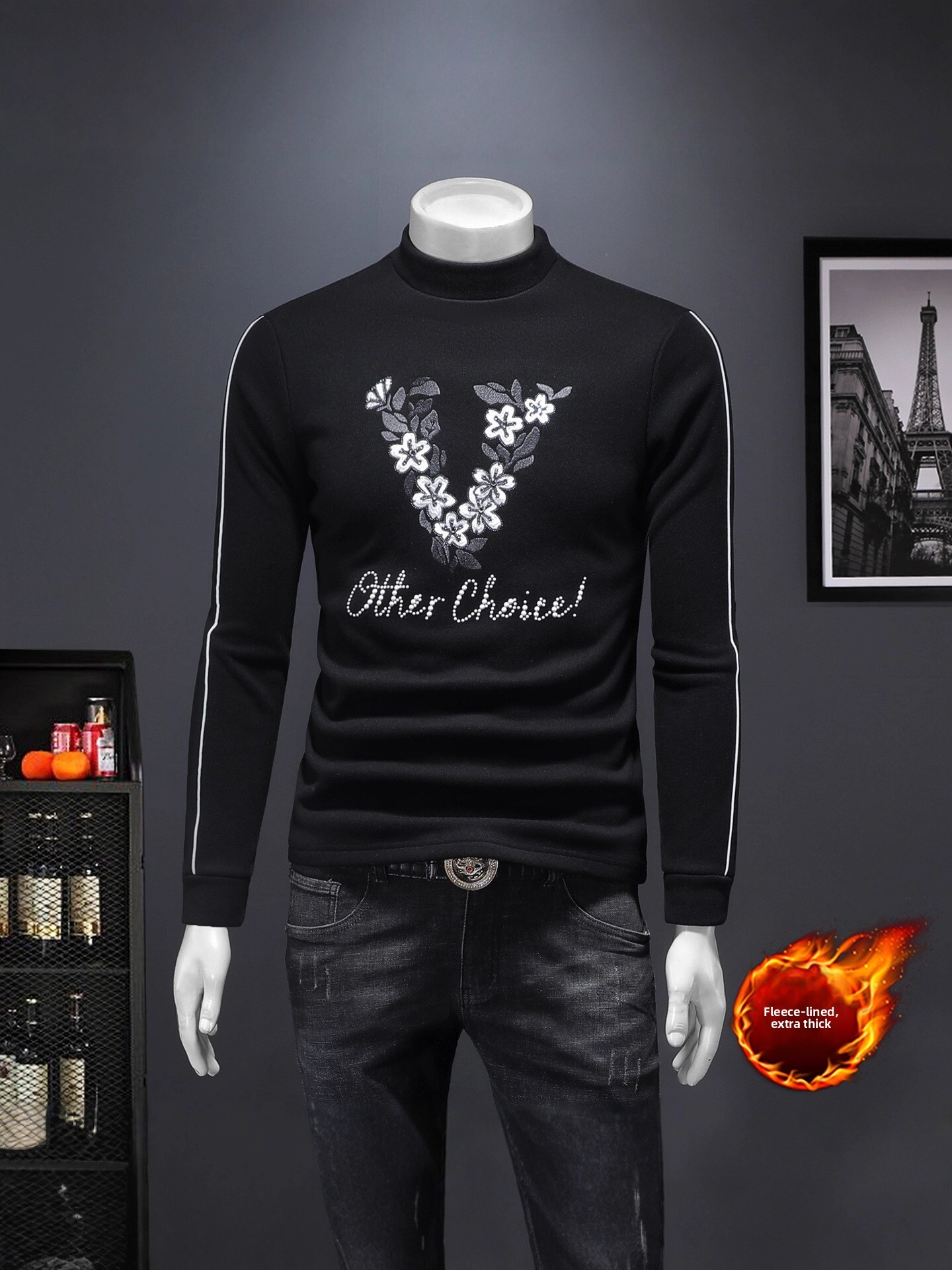 Europe Station Autumn Winter New Men's Wool Base Shirt Light Luxury Quality Half Turtleneck Embroidered Casual Sweater Trend