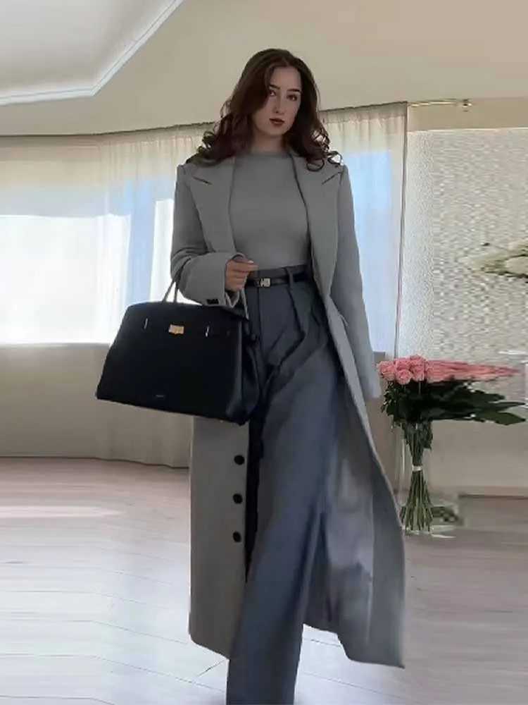 HH Woman Early Spring Fashion Versatile Solid Color Long Slves Single Breasted Long Coat Female Casual Commuting Long Coat T260829