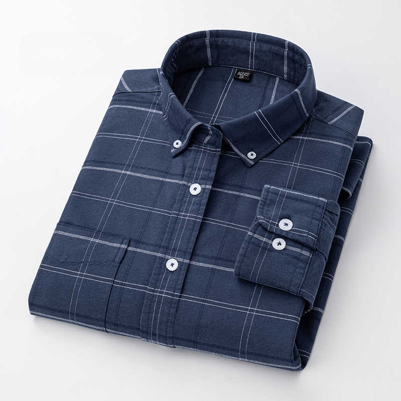 Casual Shirts Fashion 100%Cotton Men's Casual Long-Sleeve Shirts for Men Oxford Striped Plaid Tops Slim Fit Formal Shirt White Black Office Clo