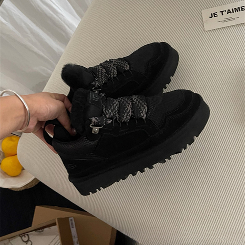 Zapatillas altas con forro polar para mujer, estilo U, suela de plataforma gruesa con cordones, botines cálidos antideslizantes para exteriores, Inv