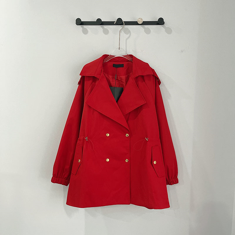 Designer Women's Christmas Red Trench Coat Vintage Double Breasted Loose Fit Windbreaker Autumn Winter Casual Party Holiday Outerwear