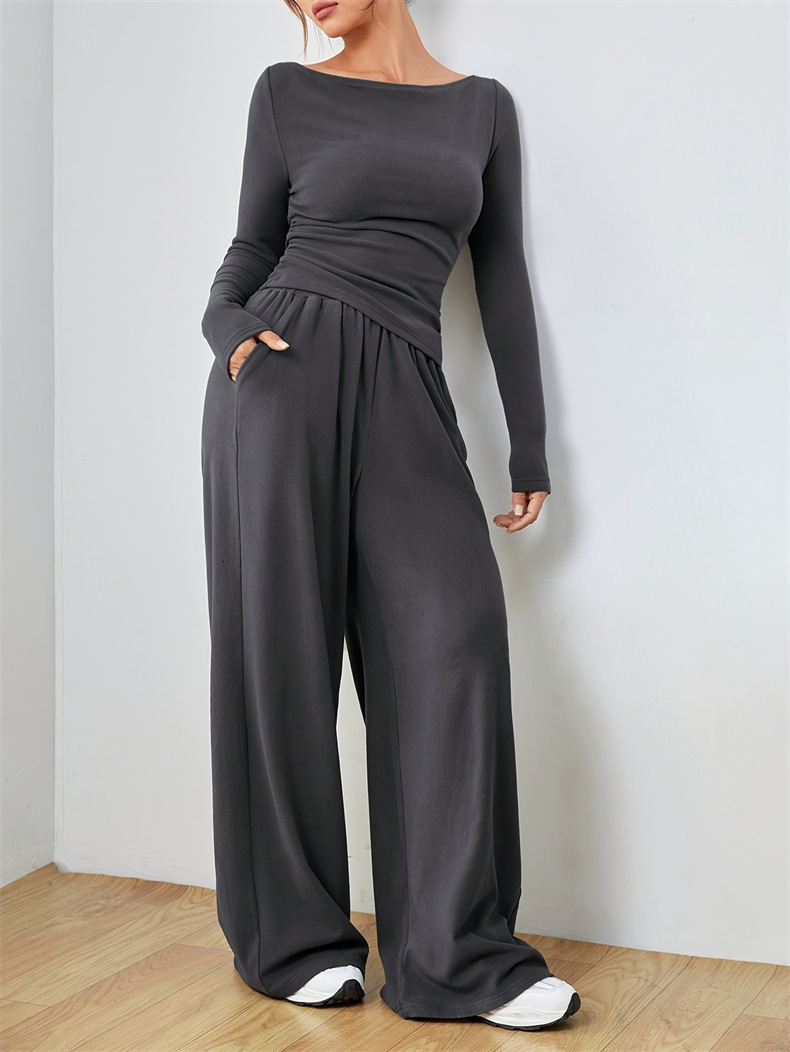 Amazon Hot-Selling Relaxed Women's Wide-Leg Pants Two-Piece Soft and Cozy Style Set Fashionable Irregular Covering